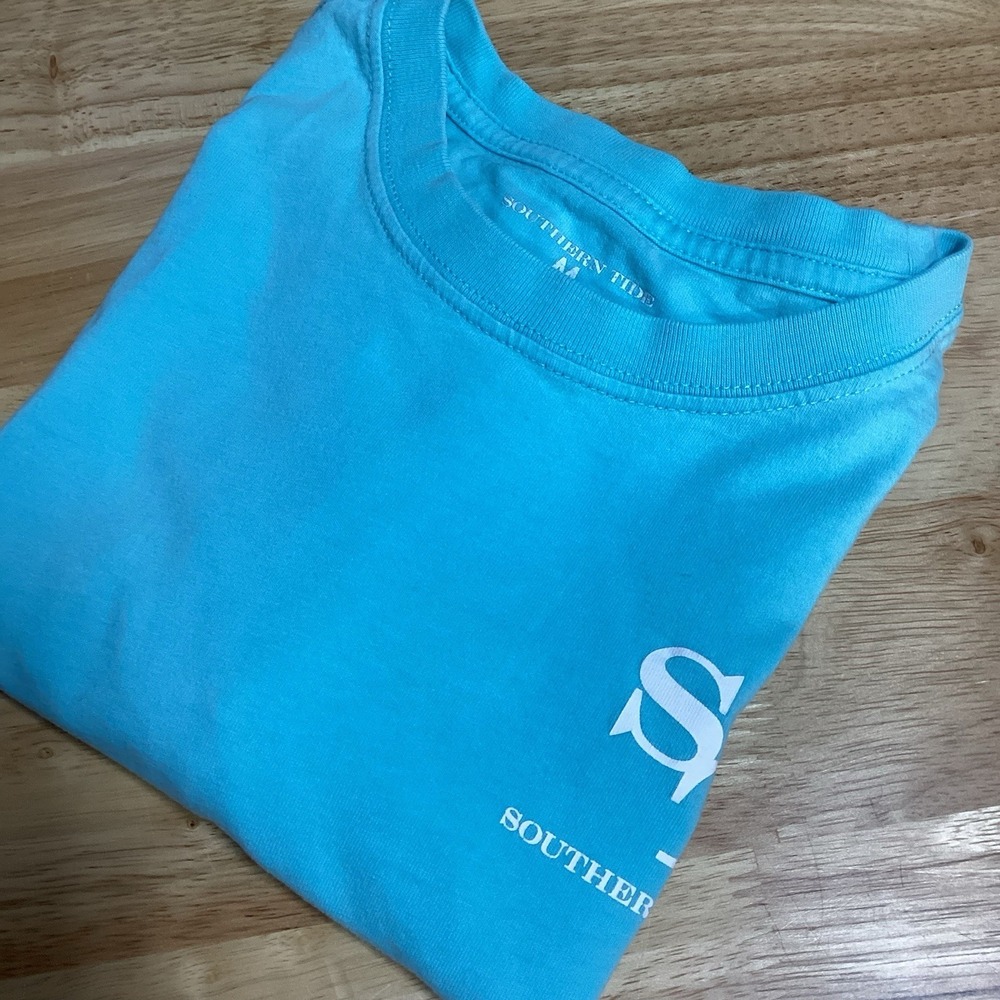 Boys Southern Tide Short Sleeve Fish Logo Tee- Turquoise- Medium (8-10)